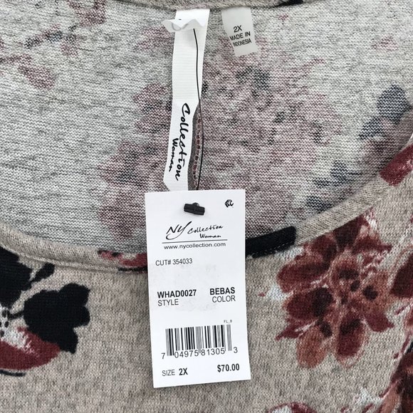 * NY Collection Womens Plus Size Cut Out Floral Mini Dress Gray Floral 2X NWT - Picture 5 of 5